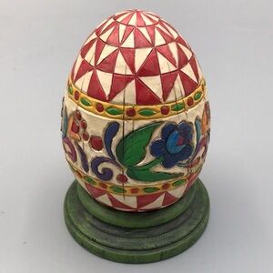 2004 Jim Shore Heartwood Creek Floral Egg w/Green Base 4001854 Folk Art